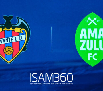 Levante UD and AmaZulu FC crests displayed above the ISAM360 logo on a blue background.